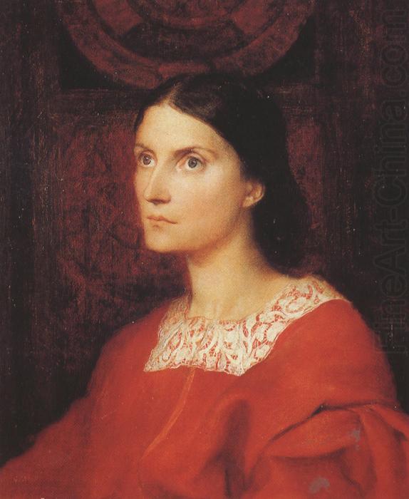 Portrait of Lady Wolverton,nee Georgiana Tufnell,half length,earing a red dress (mk37), George Frederick watts,O.M.,R.A.